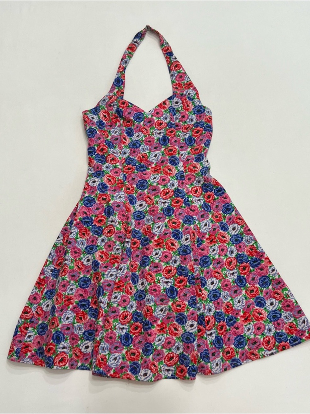 Vintage 90s Joni Blair Sweetheart Halter Dress Sz 9 Pink Purple Floral Summer